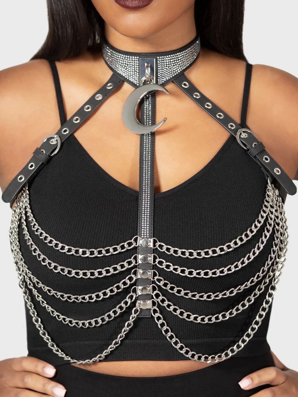 Killstar Hells Revenge Harness with Silver Chains & Crescent